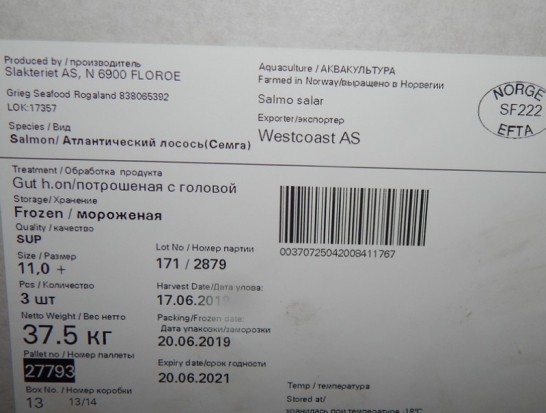 В Псковской области пресекли попытку ввоза 17,7 тонн атлантического лосося - 2019-12-18 19:08:00 - 1