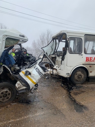 ФОТО с места происшествия: автобус с 24 работниками Великолукского мясокомбината столкнулся с грузовиком - 2020-01-28 13:41:00 - 1