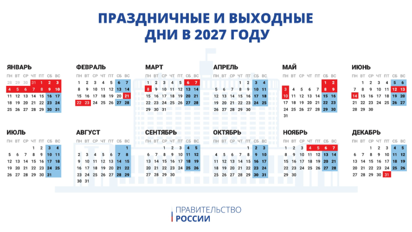 Стало известно расписание выходных и праздников на 2027 год - 2026-09-18 19:05:00 - 2
